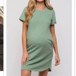 Legoe Heritage Sage Green Short Folded Sleeve Maternity Layered Dress